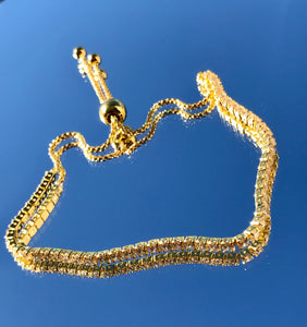 18K Gold Plated Adjustable 3mm Prong Set Tennis Bracelet