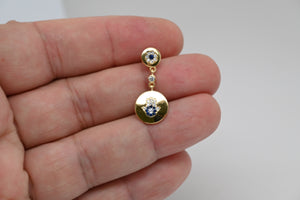 18K Gold Dangling Round Micro Pave Set Hamsa/Hand of Fatima Earrings
