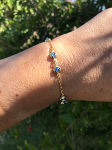 18K Gold Plated Two by Two Double Sided Crystal Evil Eye Bracelet