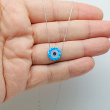 Load image into Gallery viewer, 925 Sterling Silver Blue Opal Round Evil Eye Necklace
