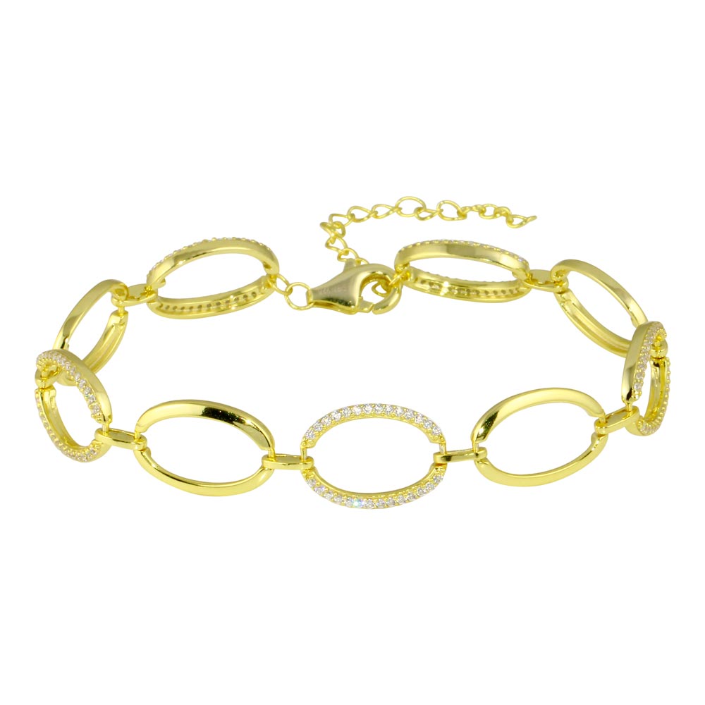 Gold Plated Oval CZ Link Bar Bracelet