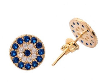 18K Gold Plated Small Round Evil Eye Stud Earrings