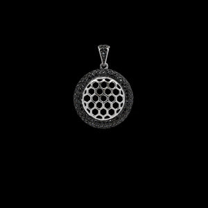 925 Sterling Silver Dangling Beehive Disc Pendant with Micro Pave Black Diamond Stimulants Necklace