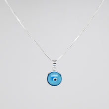 Load image into Gallery viewer, 925 Sterling Silver Round Bezel Set Traditional (Light or Dark Blue) Evil Eye Necklace
