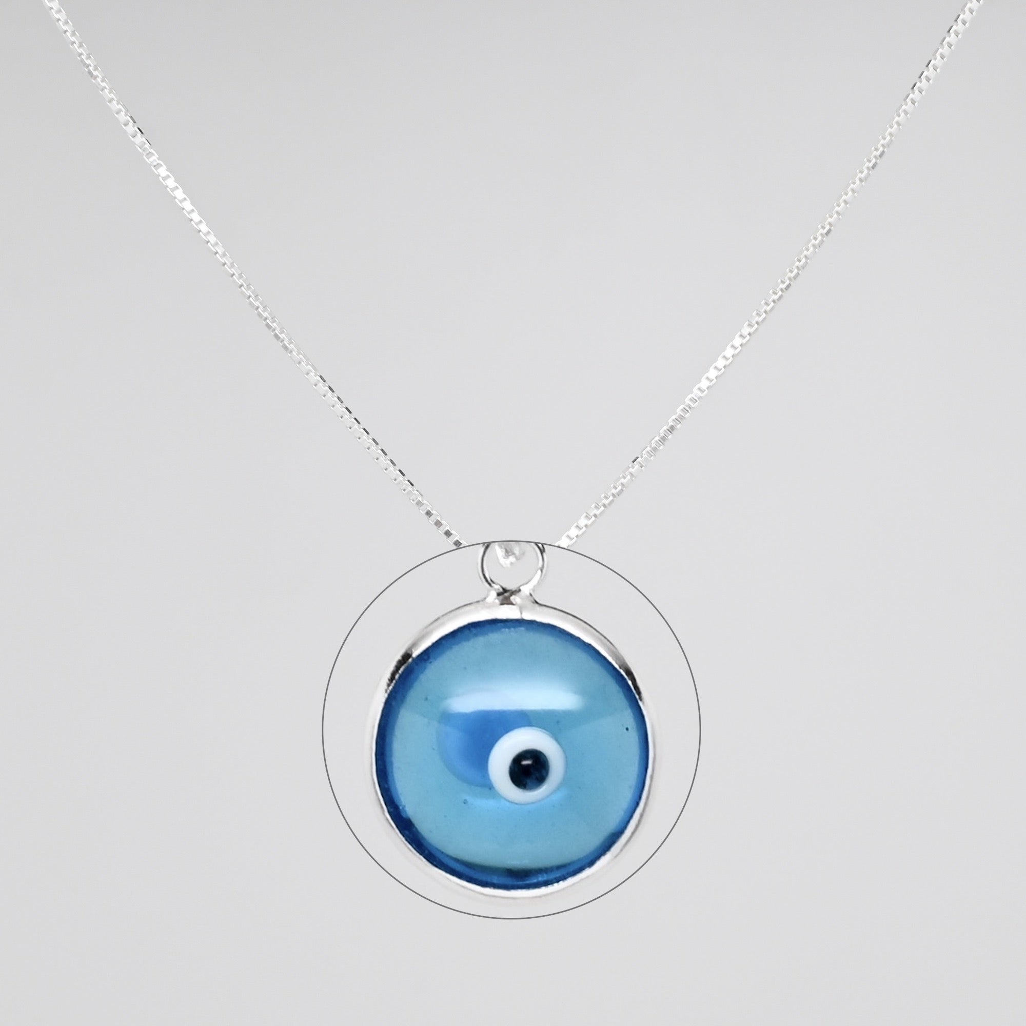 Blue Evil Eye 925 Sterling Silver Bezel, Turquoise Nazar Pendant 10mm