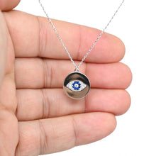 Load image into Gallery viewer, 925 Sterling Silver Round Disc Pave Evil Eye Necklace
