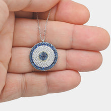 Load image into Gallery viewer, 925 Sterling Silver Large Modern Micro Pave Evil Eye Disk Necklace
