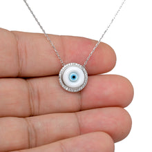Load image into Gallery viewer, 925 Sterling Silver or 18K Gold Plated  Framed Round Mother of Pearl Evil Eye
