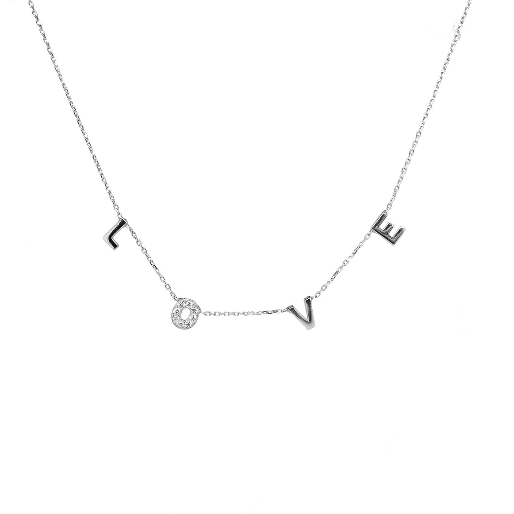 925 Sterling Silver LOVE Necklace with Micro Pave CZ's