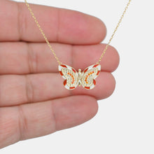 Load image into Gallery viewer, 18K Gold Plated Red Enamel Butterfly Necklace
