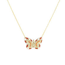 Load image into Gallery viewer, 18K Gold Plated Red Enamel Butterfly Necklace
