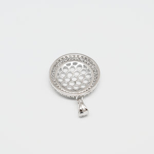 925 Sterling Silver Dangling Beehive Disk Pendant with Micro Pave Diamond Stimulants Necklace