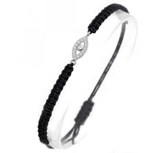 Load image into Gallery viewer, 925 Sterling Silver Almond Shape Evil Eye with Adjustable Black Macrame
