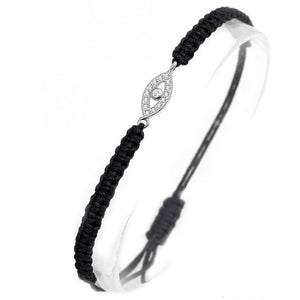 925 Sterling Silver Almond Shape Evil Eye with Adjustable Black Macrame