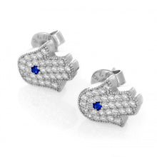 Load image into Gallery viewer, 925 Sterling Silver Hamsa Earrings with Blue Accent
