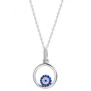 925 Sterling Silver Round Evil Eye in a Round frame
