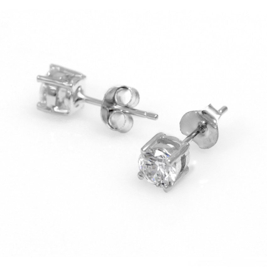 925 Sterling Silver Single Stone CZ Stud Earrings