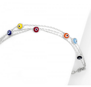 925 Sterling Silver Tri Link Bracelet with Dual Sided Multi Colored Murano Glass