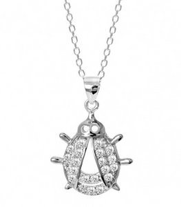 925 Sterling Silver Micro Pave  Ladybug Necklace
