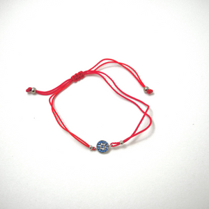 925 Sterling Silver Round Blue Evil Eye with Red Silk Adjustable Cord  Bracelet