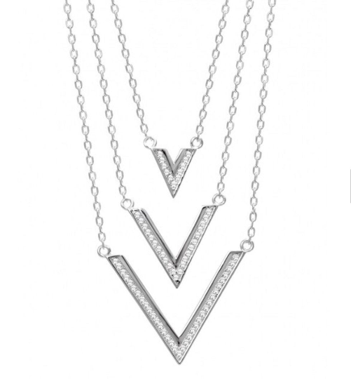 925 Sterling Silver 3 Layered V Necklace