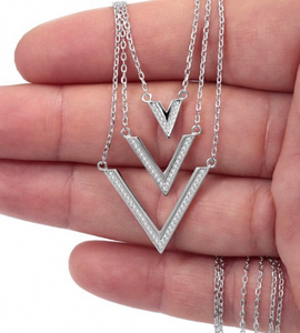 925 Sterling Silver 3 Layered V Necklace