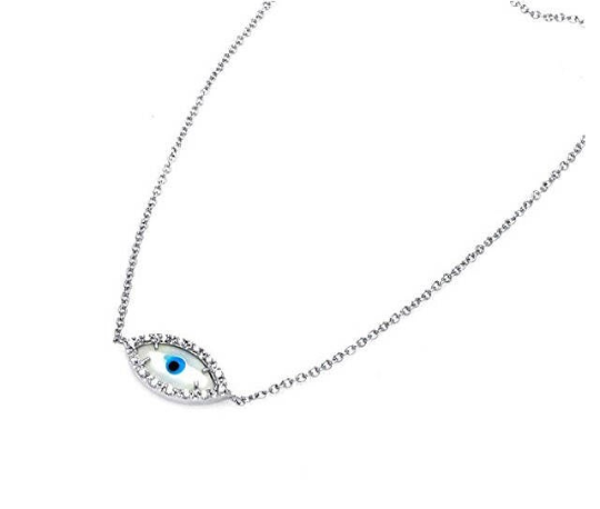 925 Sterling Silver White Evil Eye Necklace