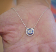 Load image into Gallery viewer, 925 Sterling Silver Round Framed Evil Eye Pendant Necklace
