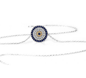 925 Sterling Silver Large Round Evil Eye Necklace