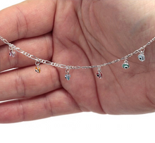 Load image into Gallery viewer, 925 Sterling Silver Anklet with Dangling Colorful Evil Eyes
