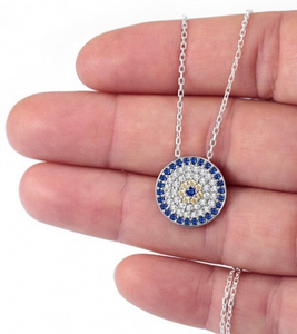925 Sterling Silver Large Round Evil Eye Necklace