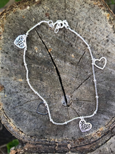 Load image into Gallery viewer, Sterling Silver Box Chain with Beads and Dangling Hearts Anklet
