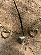Load image into Gallery viewer, Sterling Silver Gold Plated Dangling Hearts Bracelet
