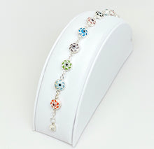 Load image into Gallery viewer, 925 Sterling Silver Dual Sided Filigree with Multicolored Murano Glass Evil Eye Bracelet
