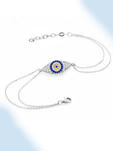 925 Sterling Silver Double Chained Evil Eye Bracelet-0