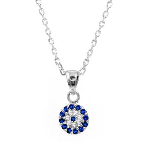 Sterling Silver evil eye necklace with blue and clear cz stones-0
