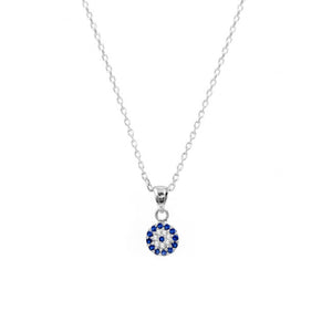 Sterling Silver evil eye necklace with blue and clear cz stones-261