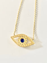 Load image into Gallery viewer, 18K Gold Plated Almond Shaped Prong Set Evil Eye Necklace
