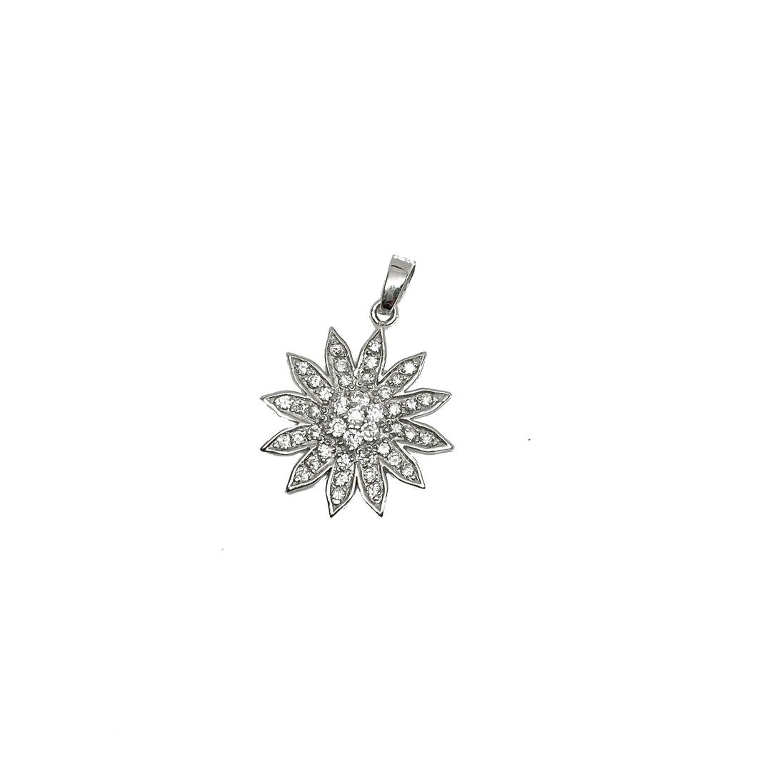 925 Sterling Silver Dangling Flower Micro Pave Pendant Necklace