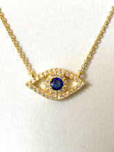 Load image into Gallery viewer, 18K Gold Plated Almond Shaped Prong Set Evil Eye Necklace
