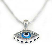 Load image into Gallery viewer, 925 Sterling Silver Greek Mati Almond Shaped Evil Eye Necklace
