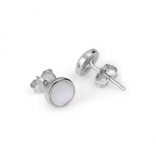 Load image into Gallery viewer, 925 Sterling Silver Mother of Pearl Bezeled Stud Earrings
