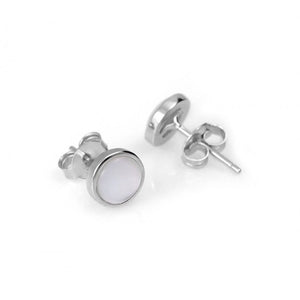 925 Sterling Silver Mother of Pearl Bezeled Stud Earrings