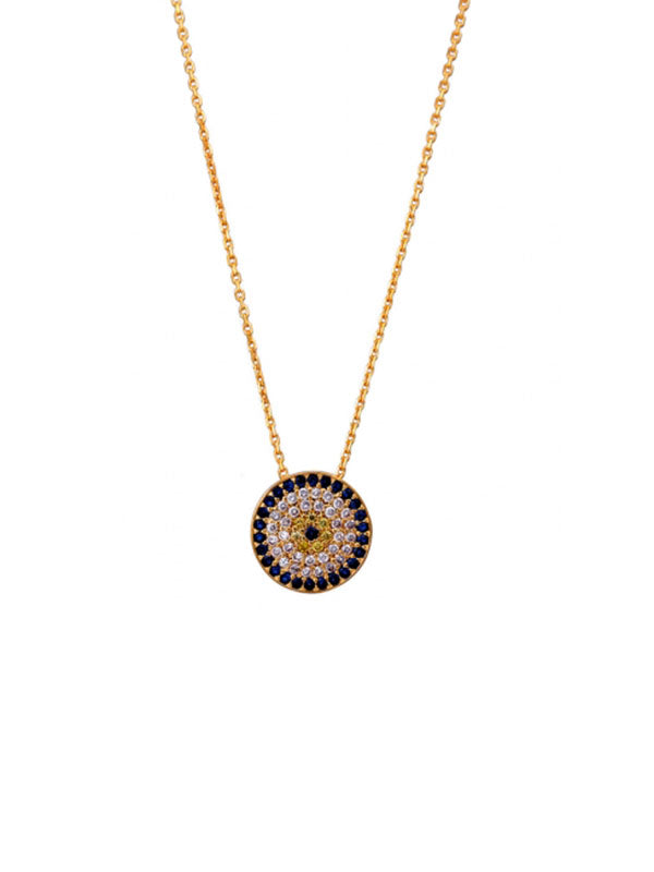 18K Gold Plated Silver Classic Evil Eye Necklace-0