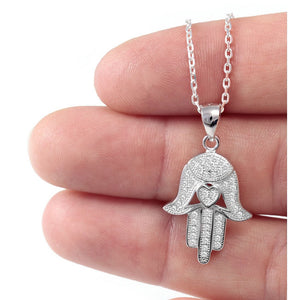 Sterling silver Hamsa necklace with cz-0