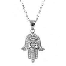 Load image into Gallery viewer, Sterling silver Hamsa necklace with cz-256
