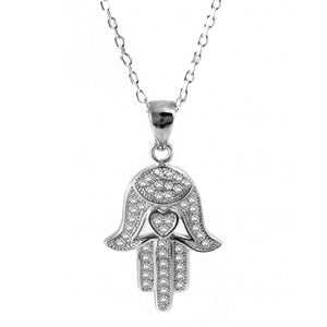 Sterling silver Hamsa necklace with cz-256
