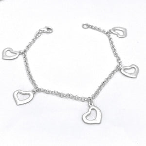 925 Sterling Silver Floating Open Hearts Dangling Bracelet