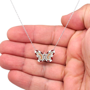 925 Sterling Silver Red Enamel Butterfly Necklace