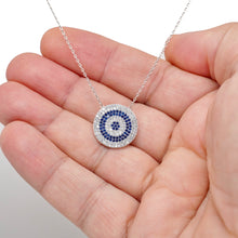 Load image into Gallery viewer, 925 Sterling Silver Flat Micro Pave Modern Evil Eye Necklace
